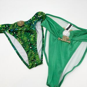 PrettyLittleThing Swim Bikini Bottom Women Green High Rise Beach Size 4 Lot of 2